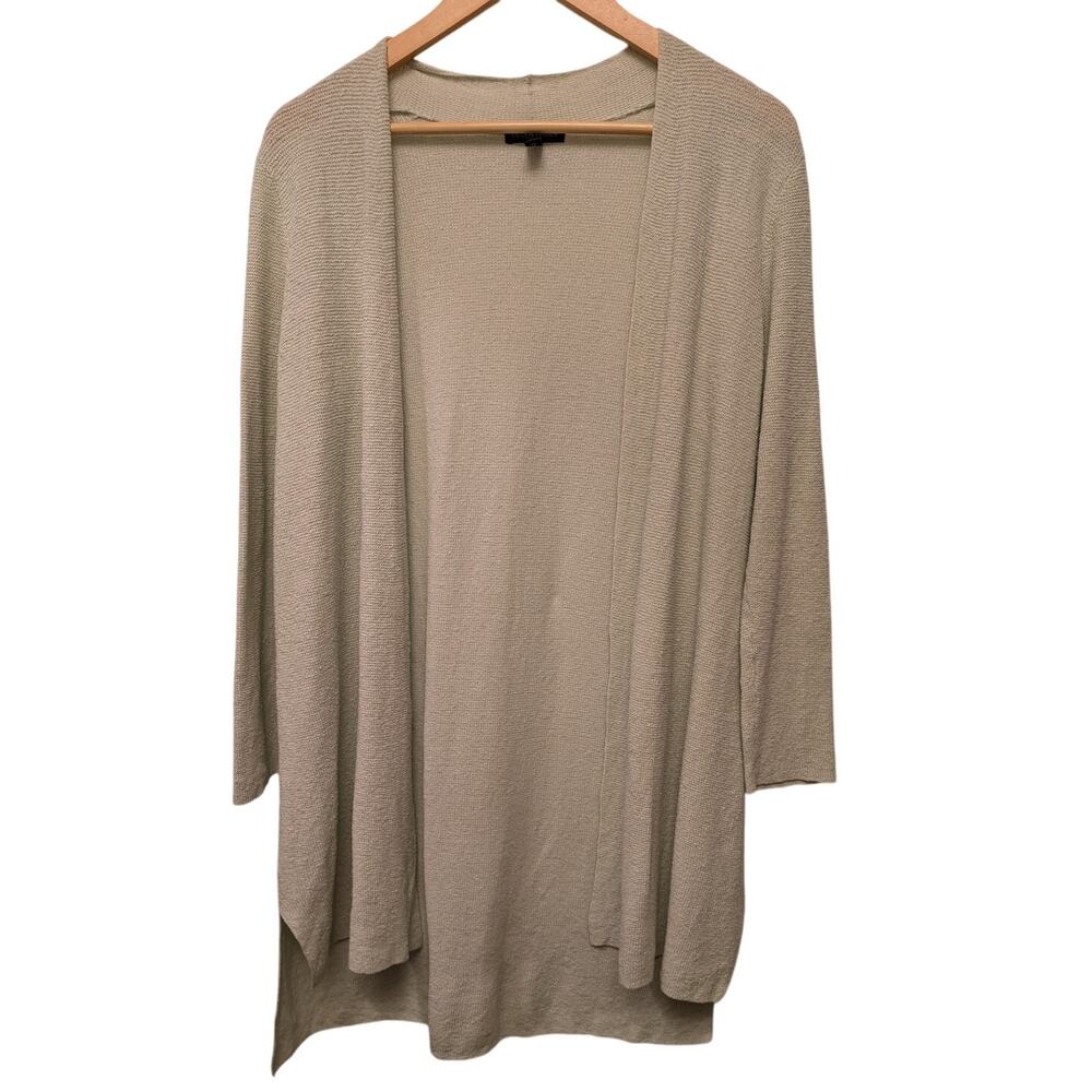 Eileen Fisher Crepe Stretch Organic Linen Open Cardigan Mint Green Hi-Low Petite